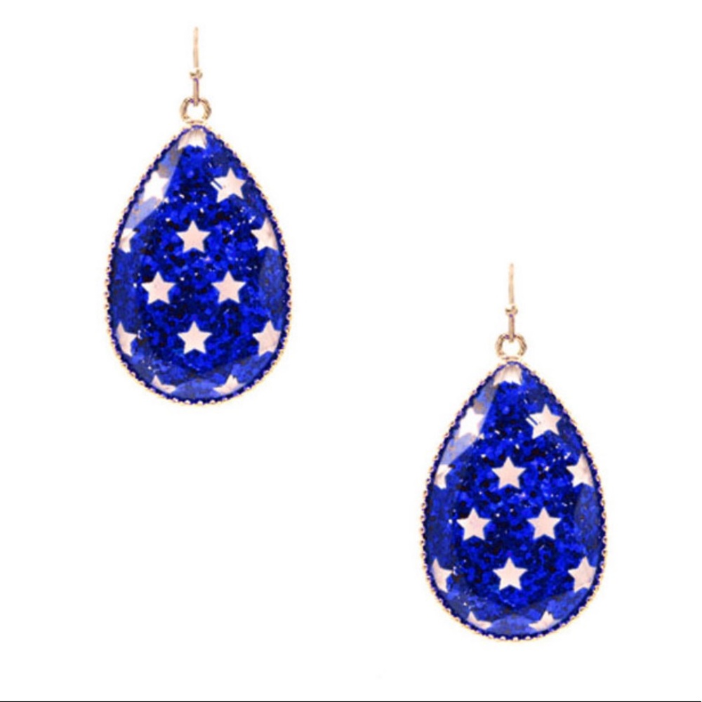 Star Print Glitter Glass Epoxy Glass Teardrop Earring